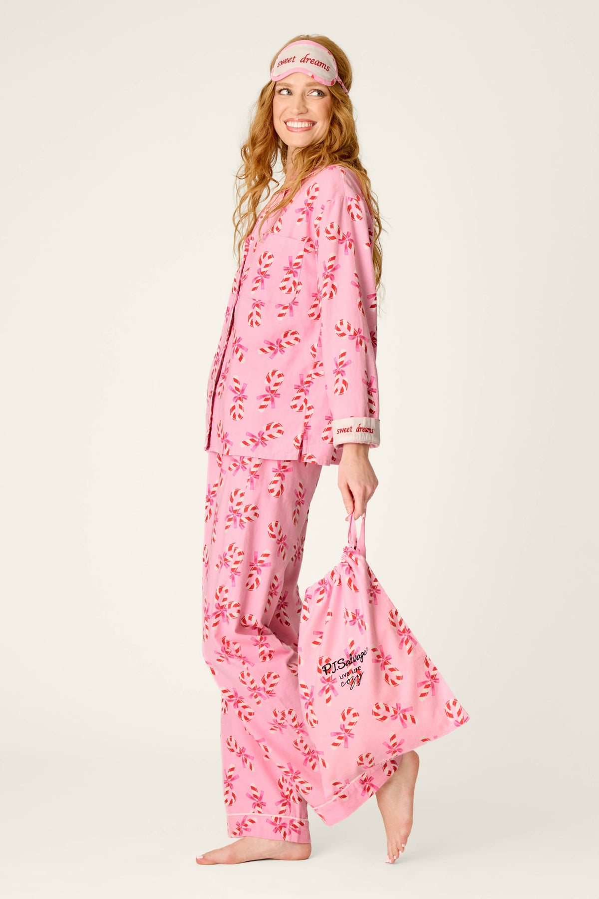 Sweeter Than Sugar Candy Cane Print 4-Piece Pajama Set