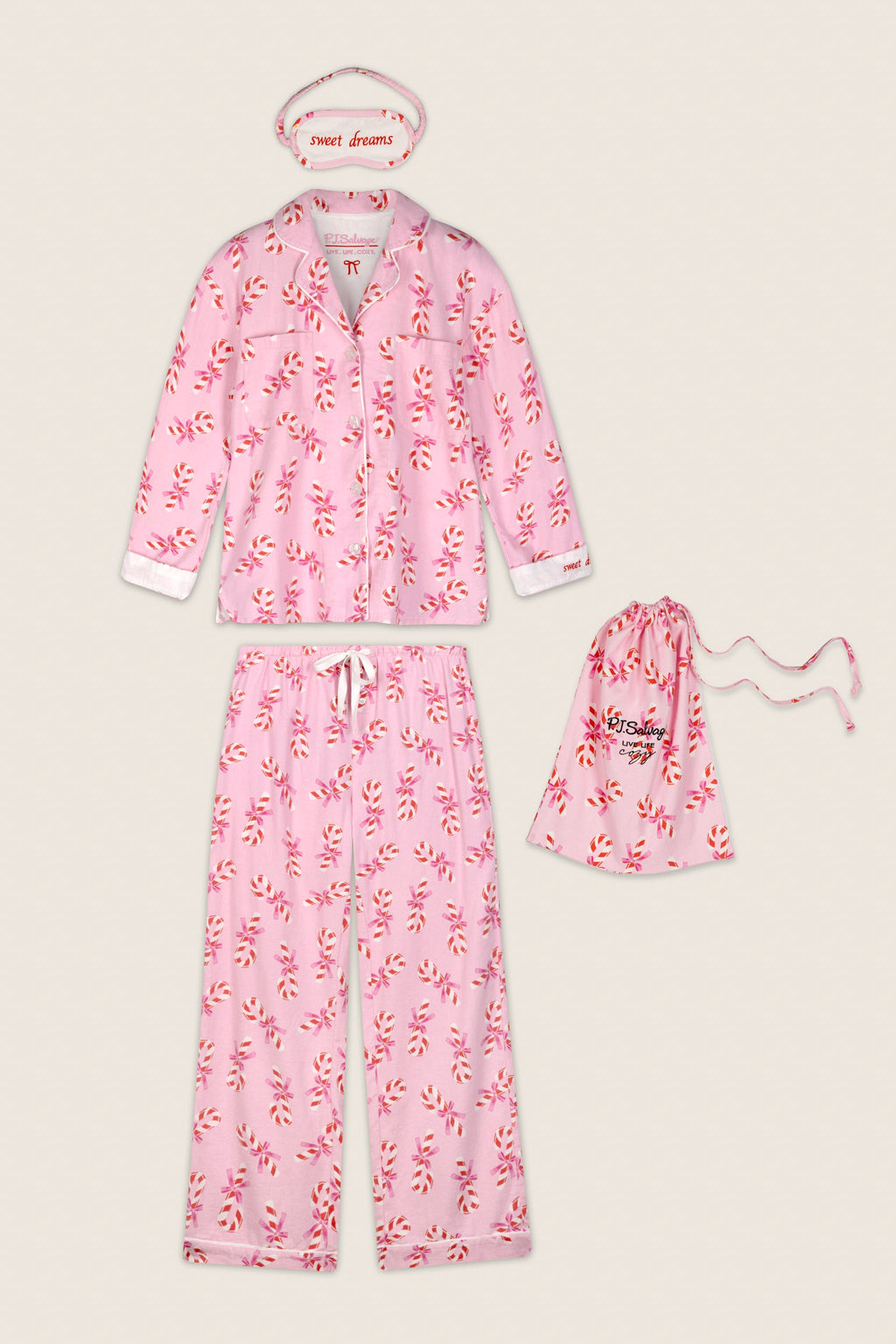 Sweeter Than Sugar Candy Cane Print 4-Piece Pajama Set