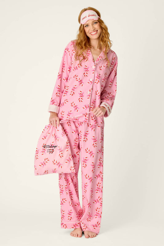 Sweeter Than Sugar Candy Cane Print 4-Piece Pajama Set