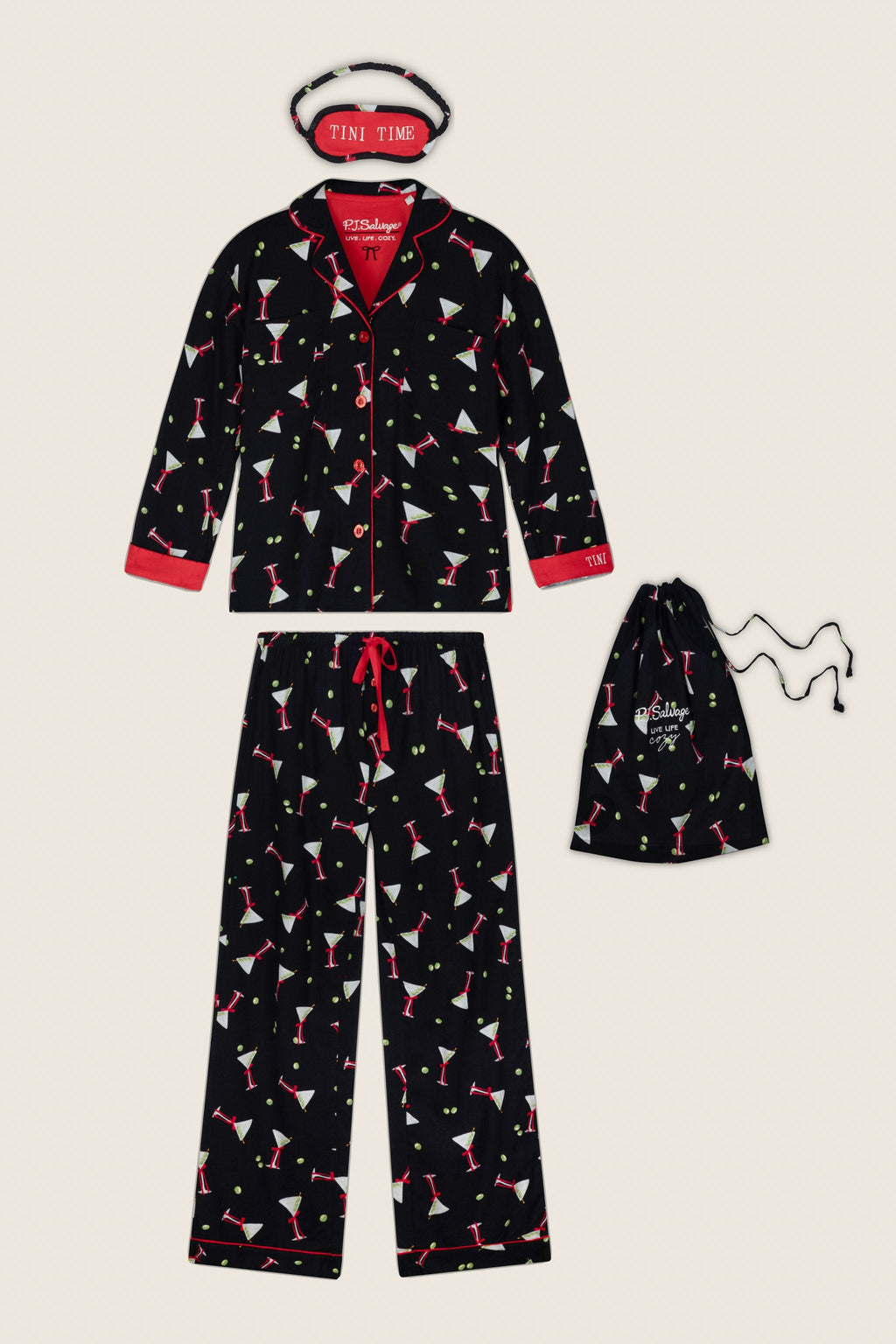 Christmas Cocktails Martini Print 4-Piece Pajama Set