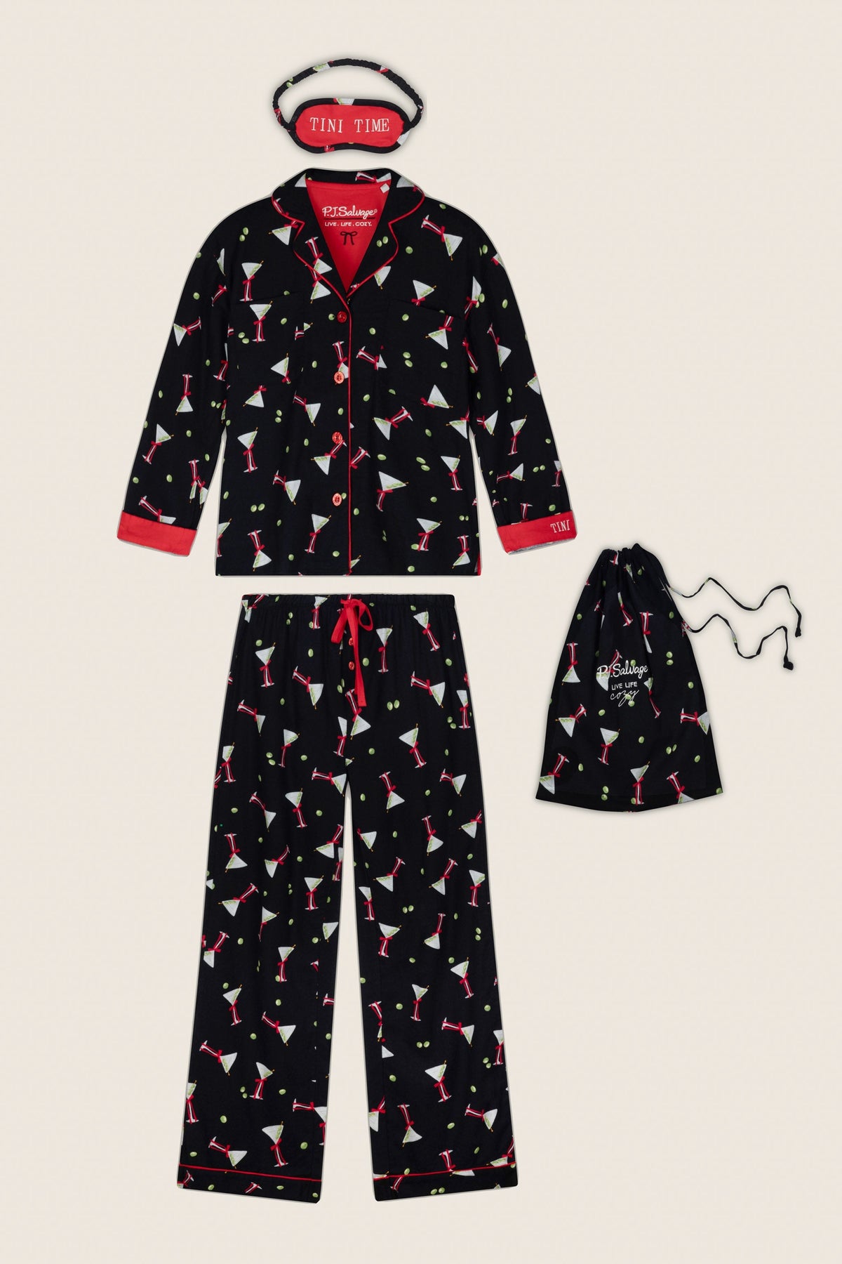 Christmas Cocktails Martini Print 4-Piece Pajama Set