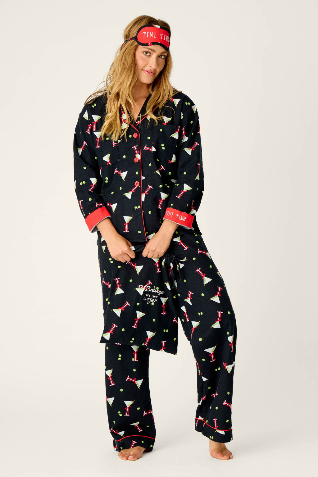 Christmas Cocktails Martini Print 4-Piece Pajama Set