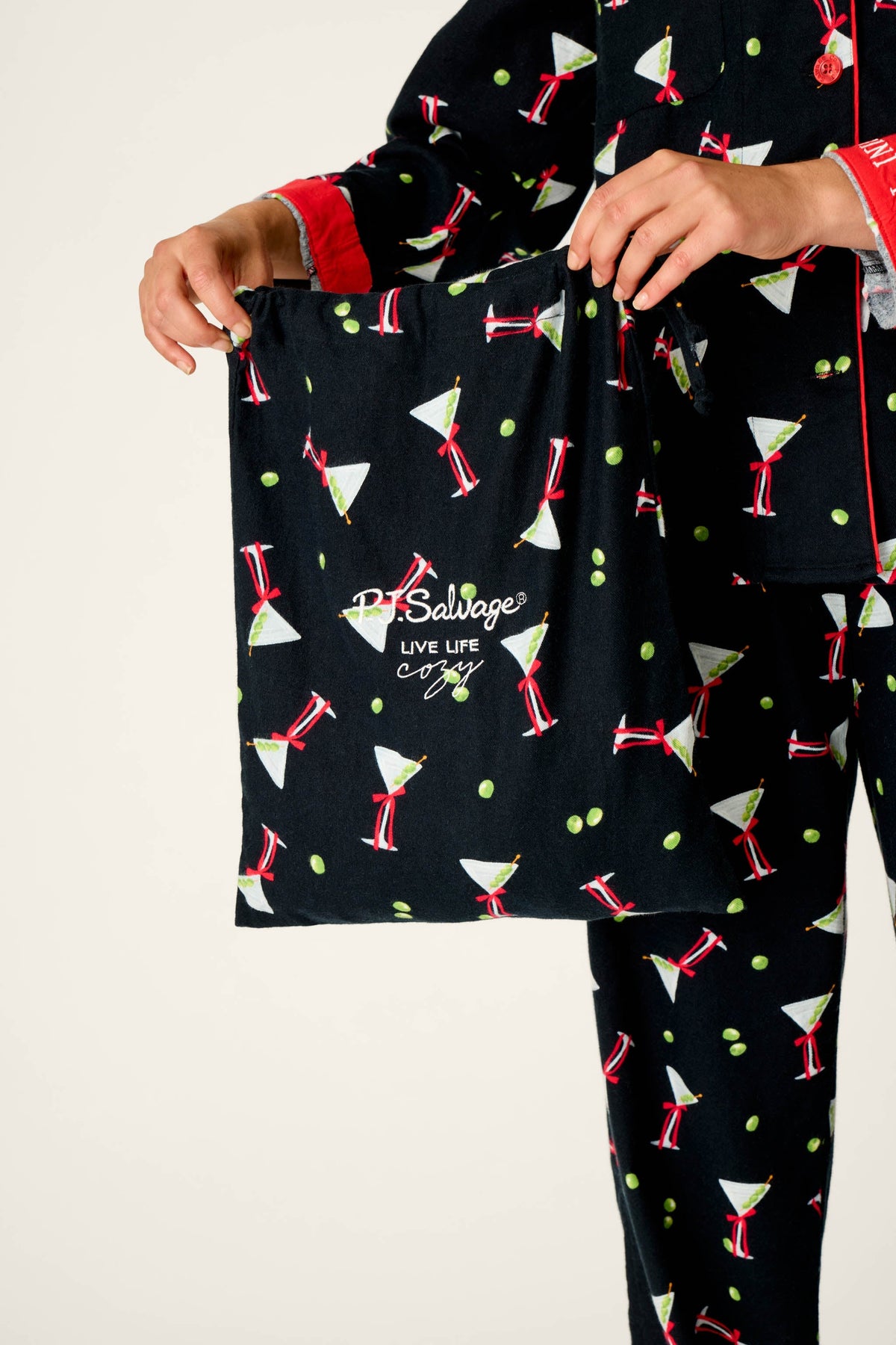 Christmas Cocktails Martini Print 4-Piece Pajama Set