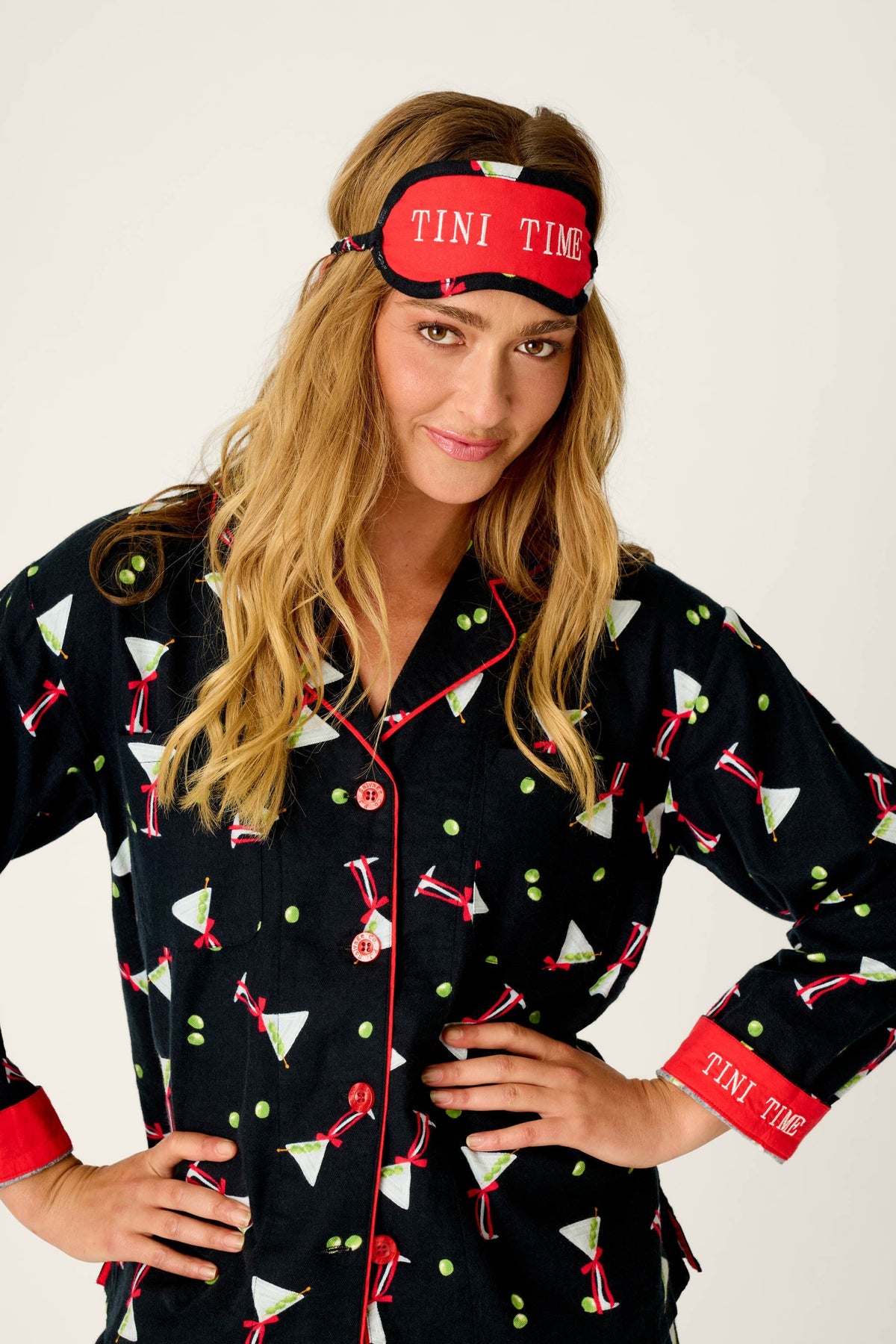Christmas Cocktails Martini Print 4-Piece Pajama Set
