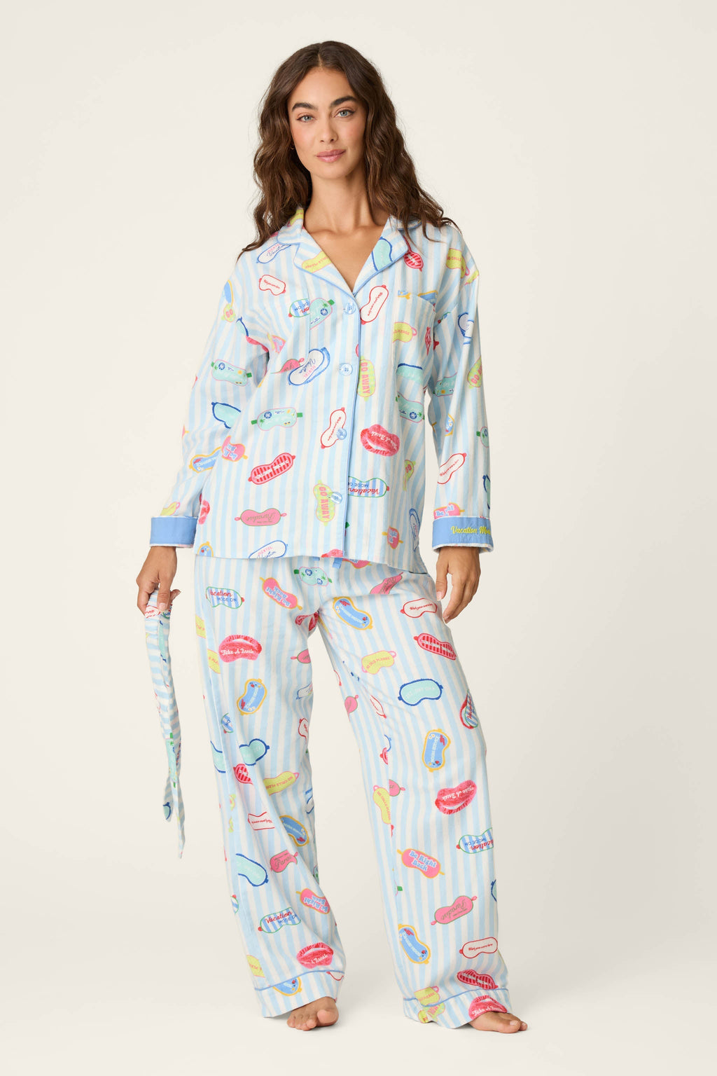 Out of Office Eyemask Print 3-Piece Flannel Pajama Set