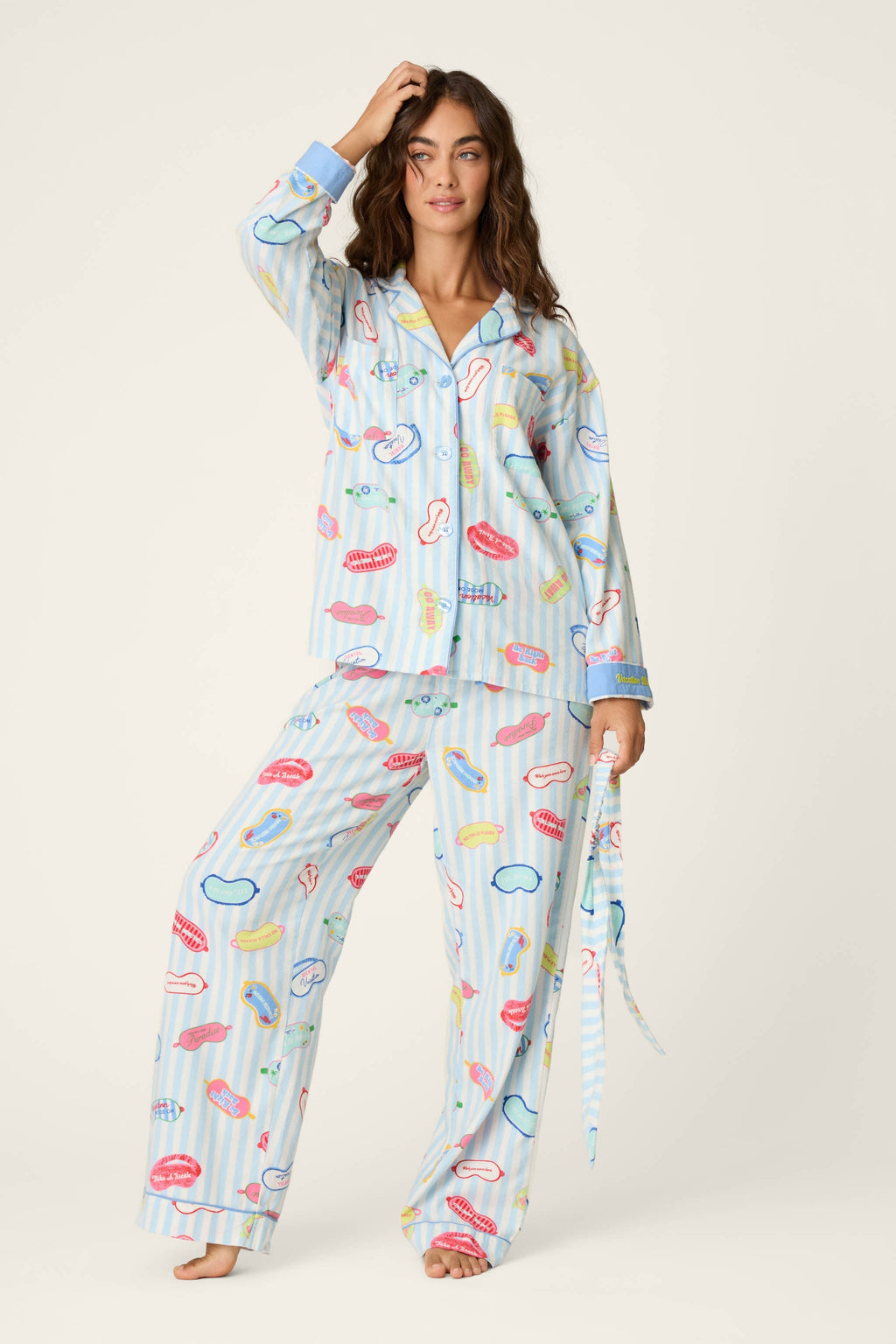 Out of Office Eyemask Print 3-Piece Flannel Pajama Set