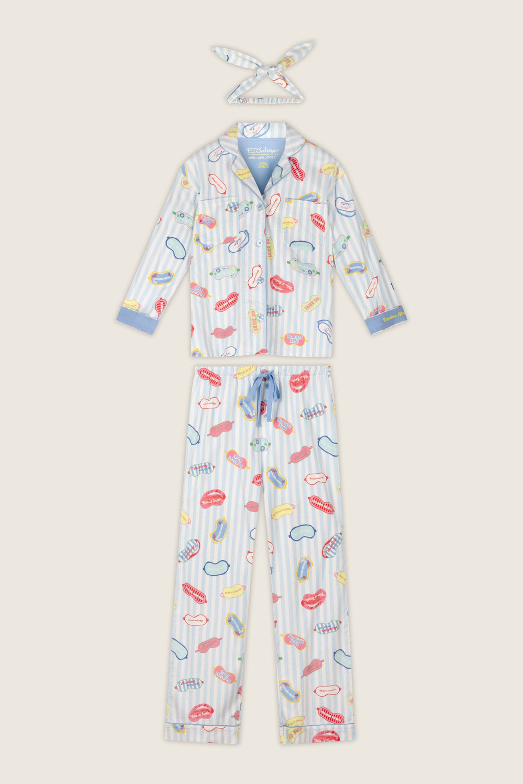 Out of Office Eyemask Print 3-Piece Flannel Pajama Set