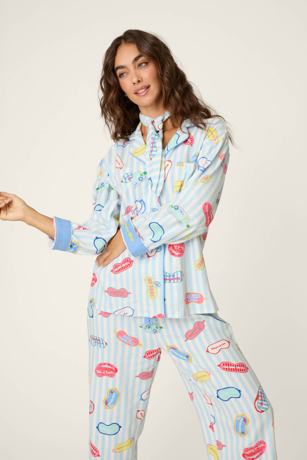Out of Office Eyemask Print 3-Piece Flannel Pajama Set