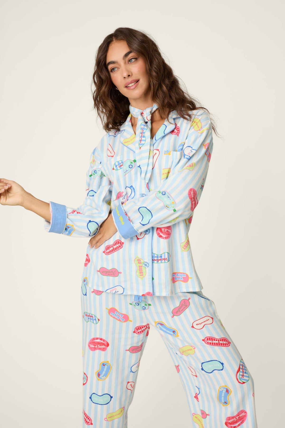 Out of Office Eyemask Print 3-Piece Flannel Pajama Set