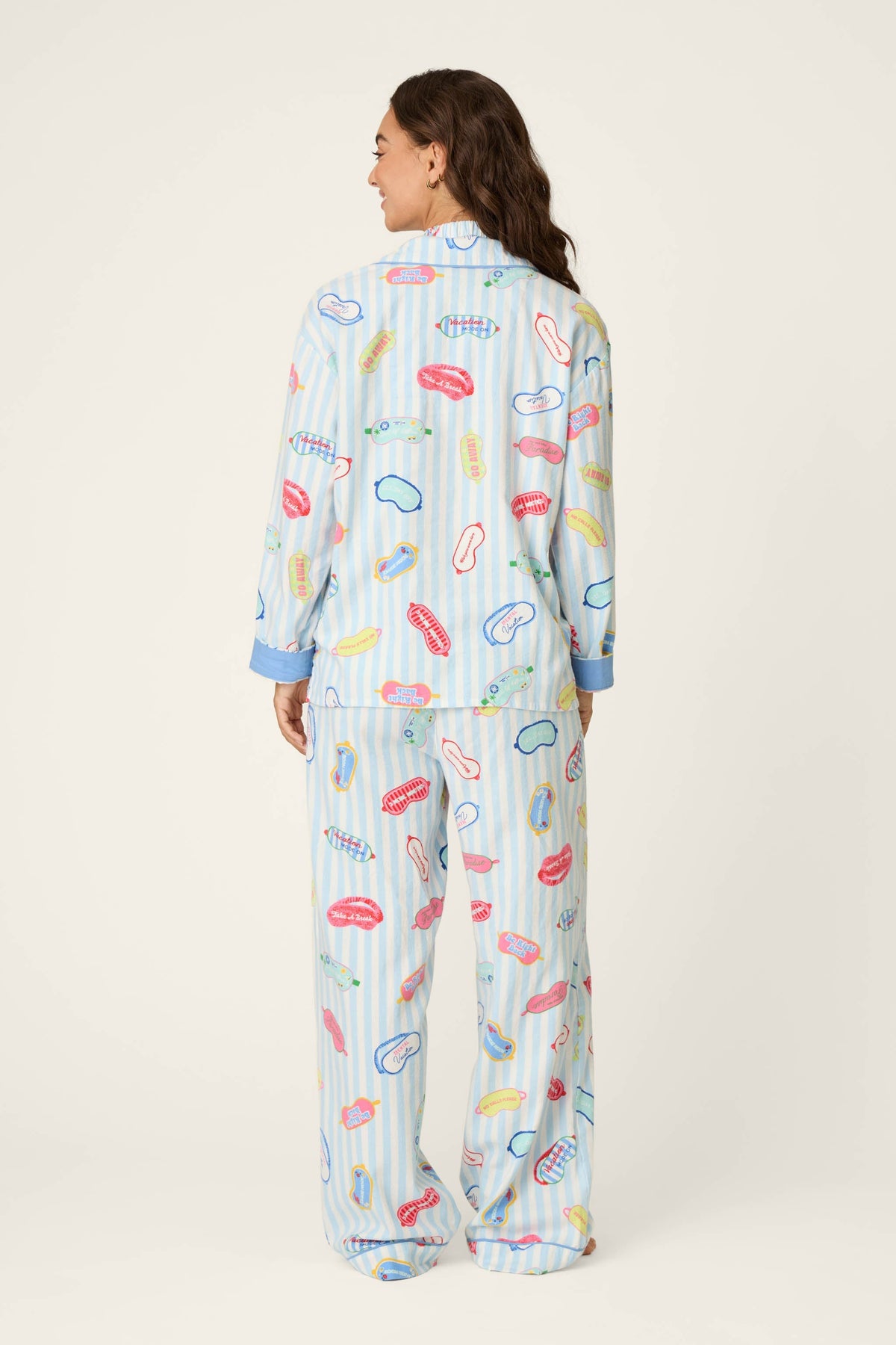 Out of Office Eyemask Print 3-Piece Flannel Pajama Set
