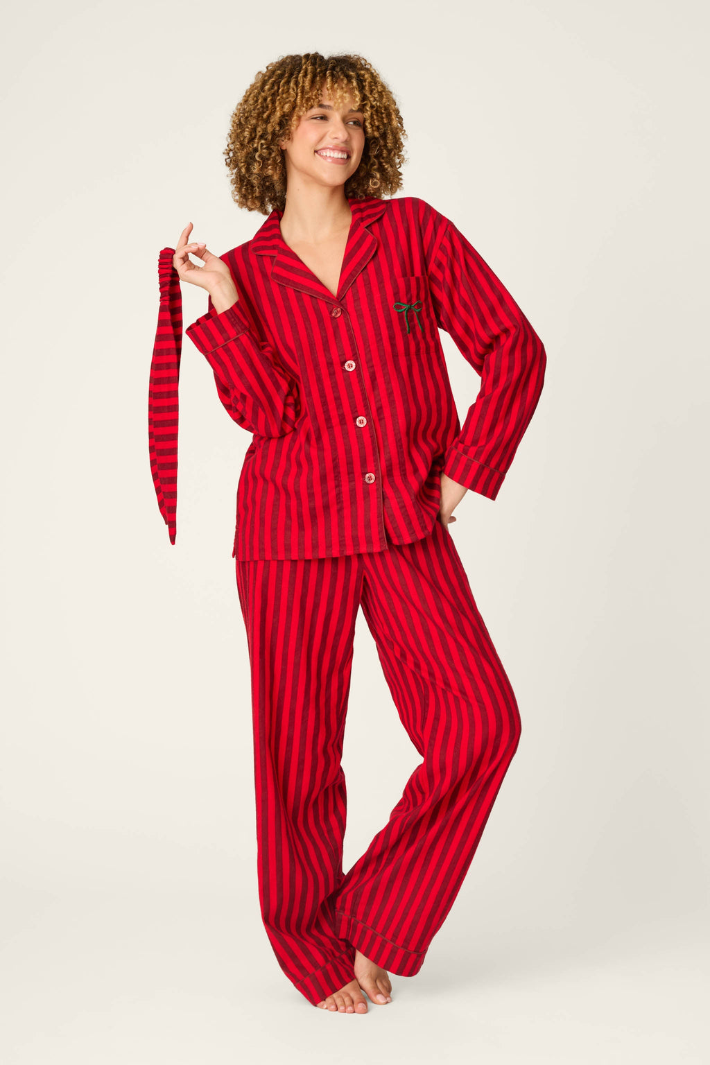 Bow Icon 3-Piece Long Sleeve Flannel PJ Set
