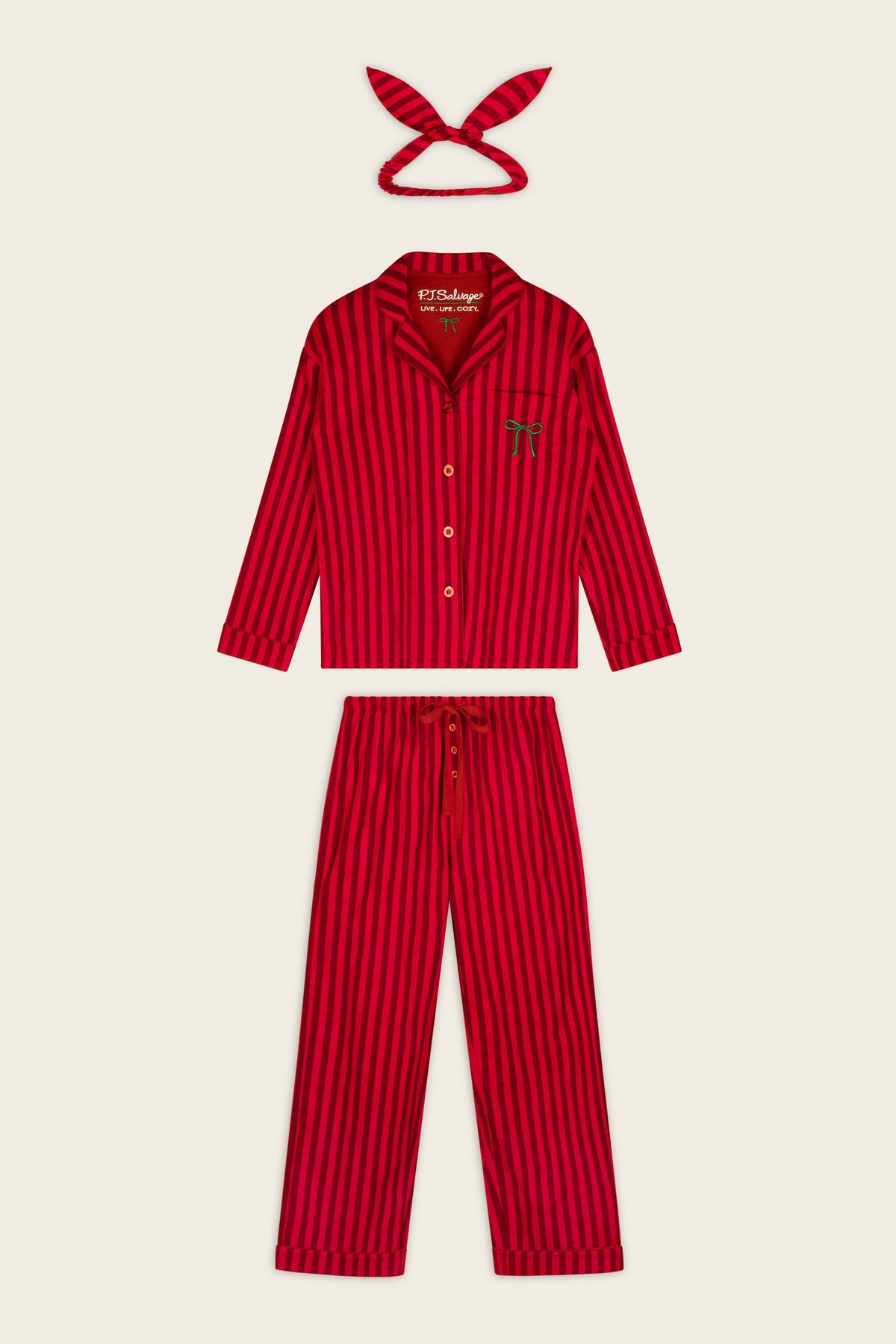 Bow Icon 3-Piece Long Sleeve Flannel PJ Set