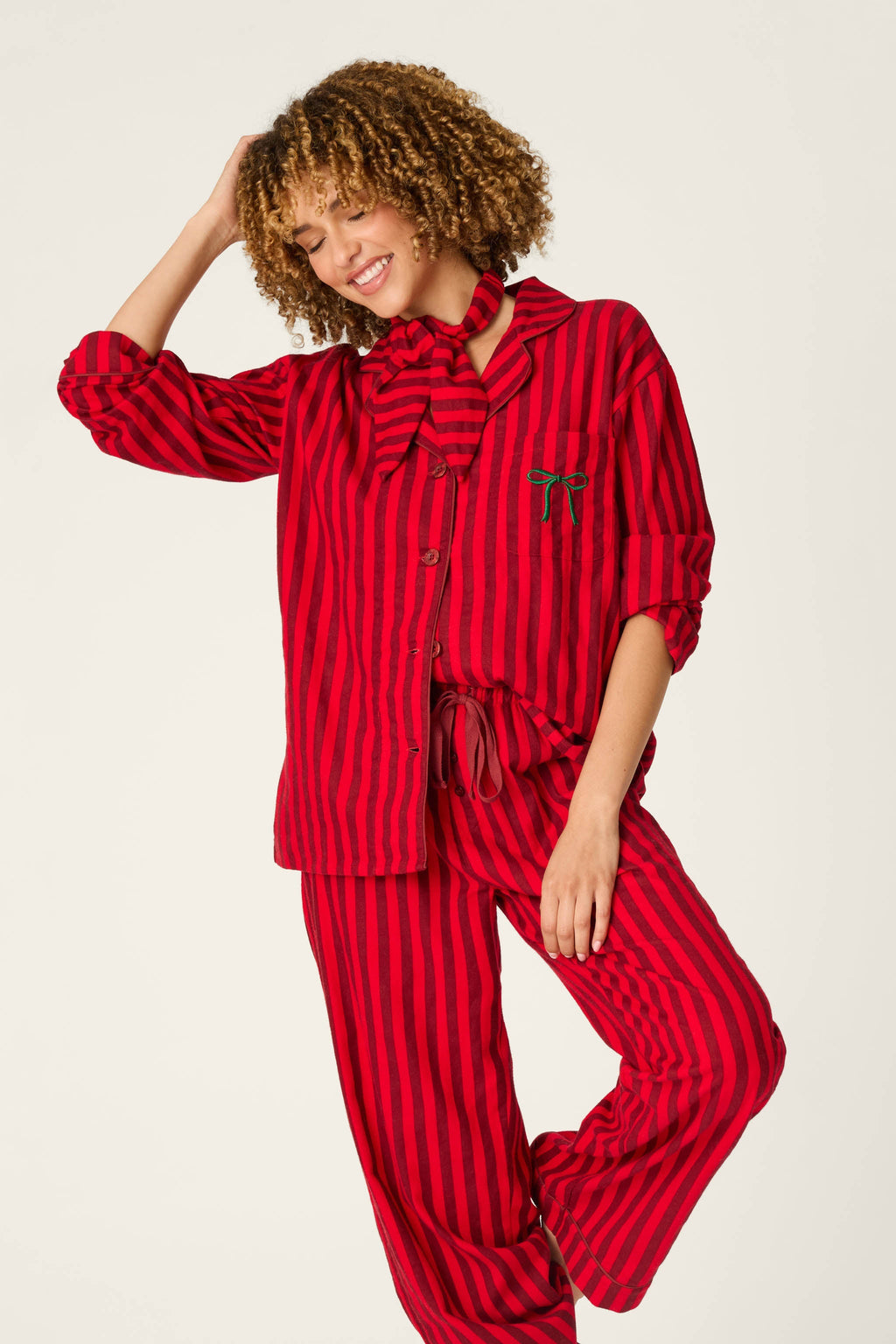 Bow Icon 3-Piece Long Sleeve Flannel PJ Set