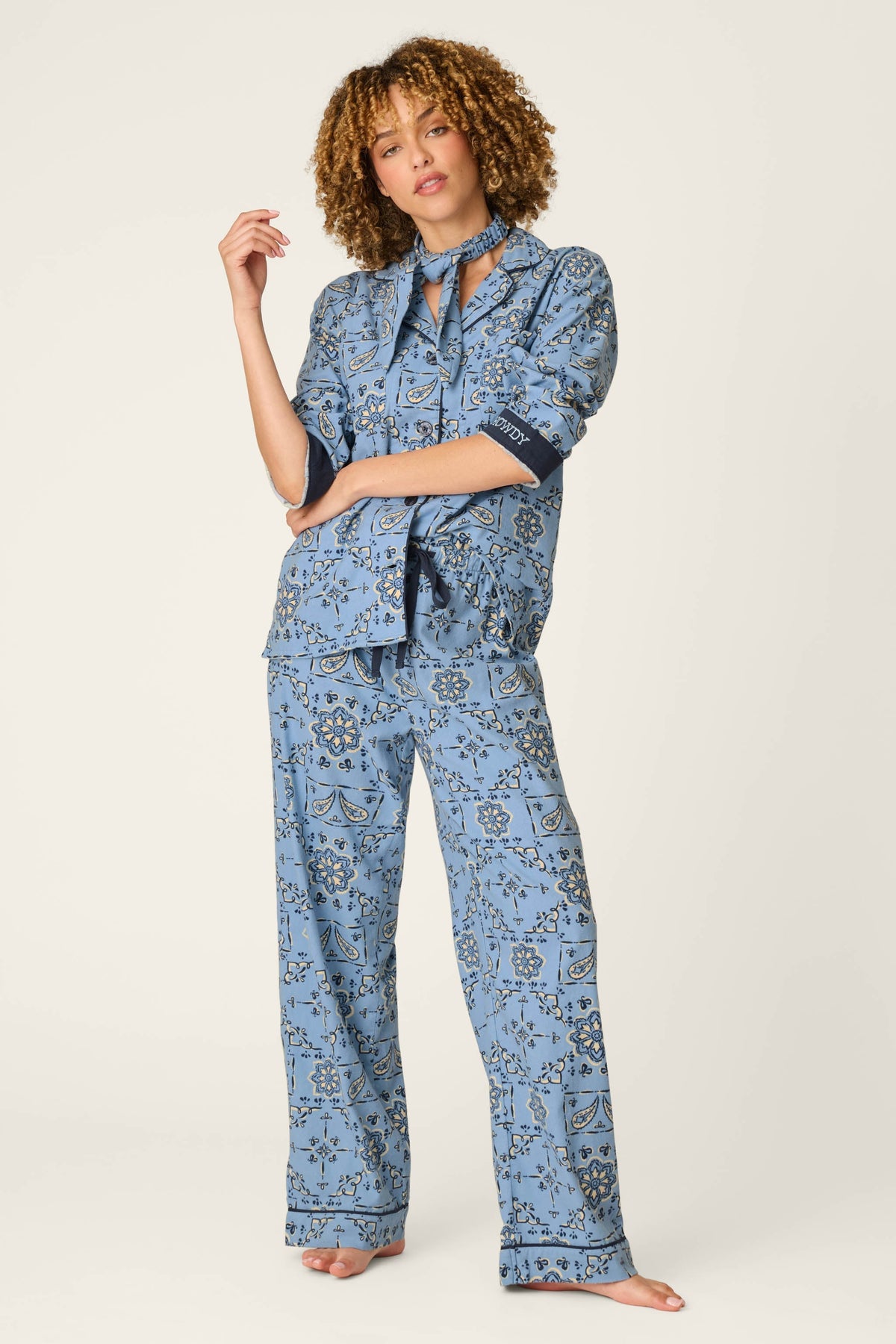 Classic Paisley Bandana Print 3-Piece Flannel Pajama Set