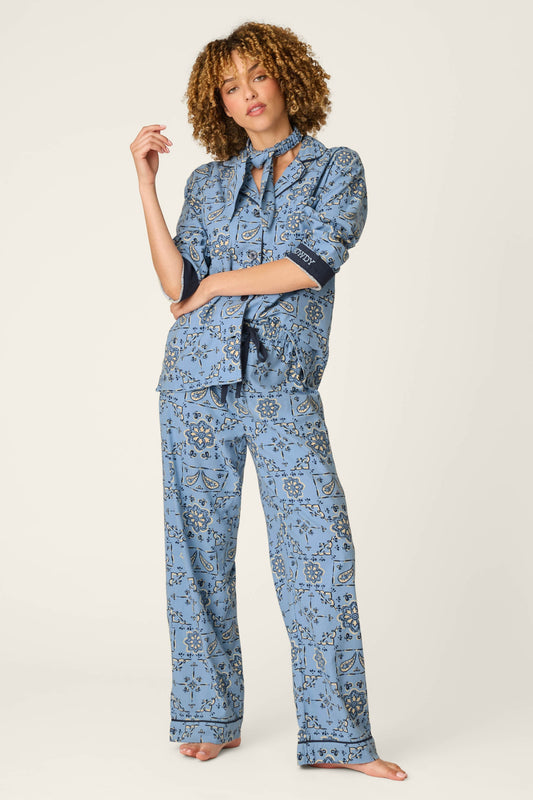 Classic Paisley Bandana Print 3-Piece Flannel Pajama Set