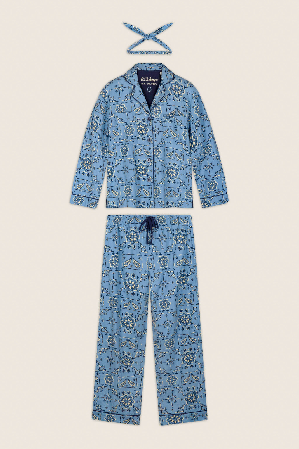 Classic Paisley Bandana Print 3-Piece Flannel Pajama Set