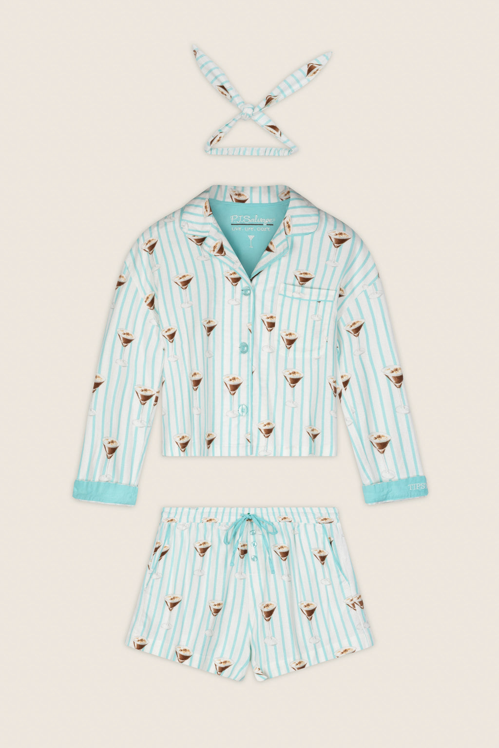 Espresso Martini Print 3-Piece Short Flannel Pajama Set
