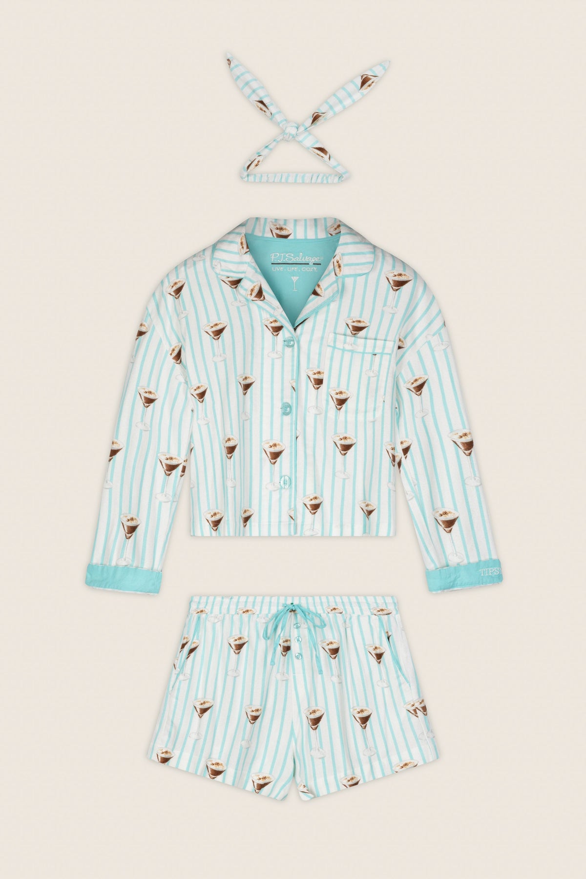 Espresso Martini Print 3-Piece Short Flannel Pajama Set