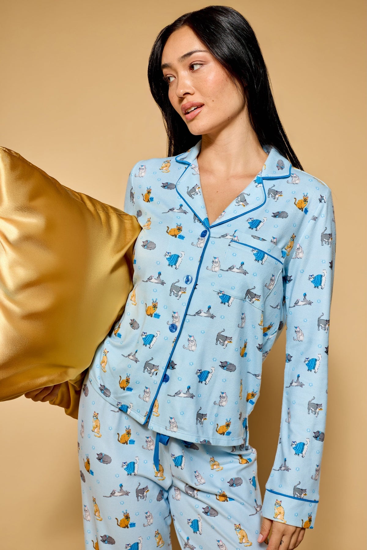 Hanukkatz Paws for Celebration Cat Print Pajama Set