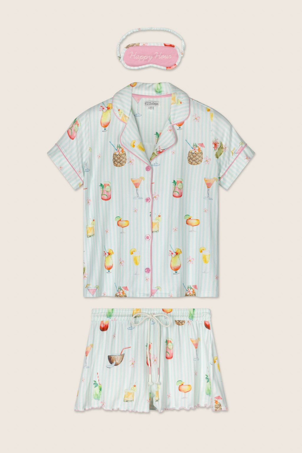 It's Five O'clock Somewhere Cocktail Print 3-Piece Pajama Set