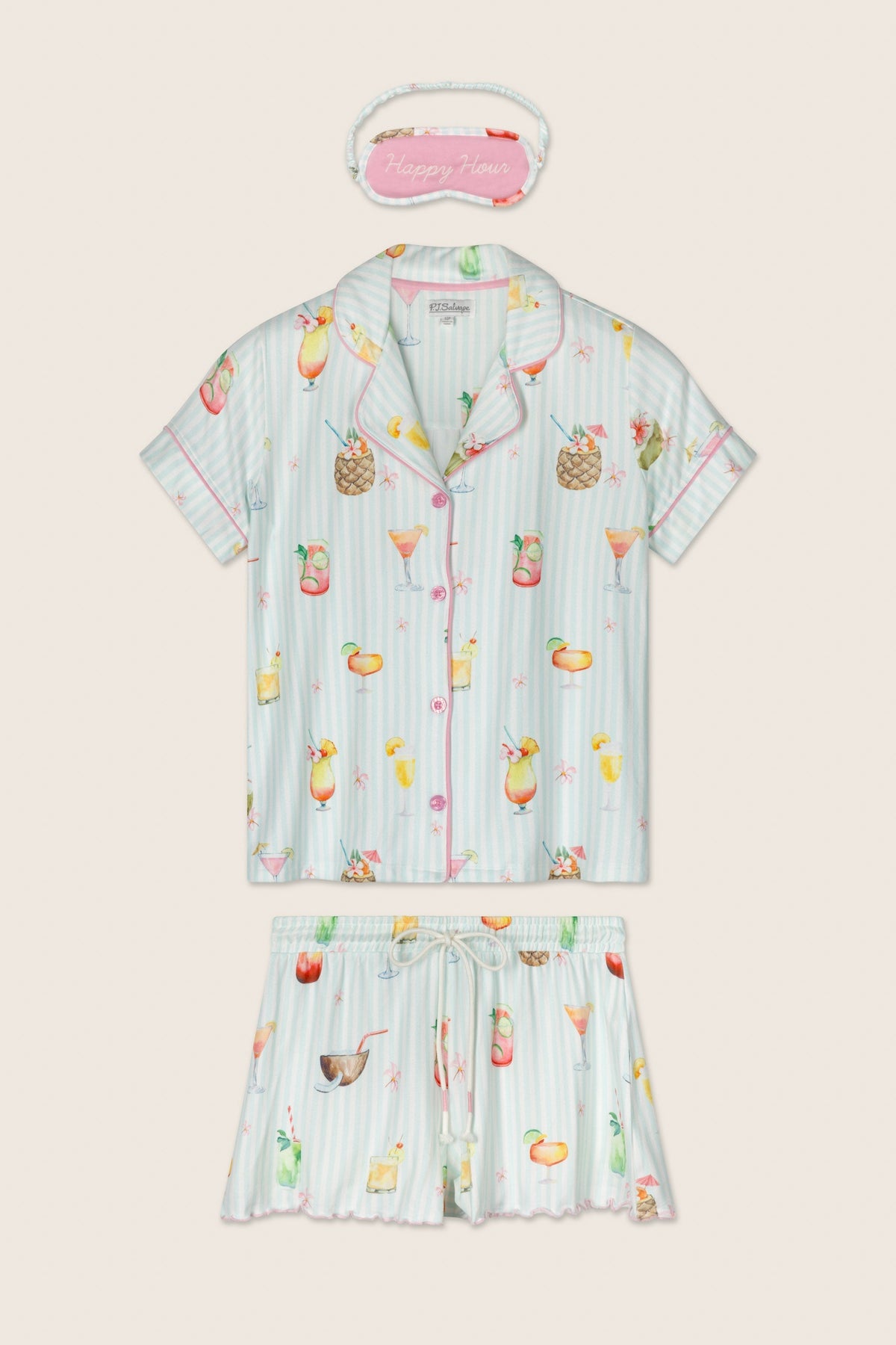 It's Five O'clock Somewhere Cocktail Print 3-Piece Pajama Set