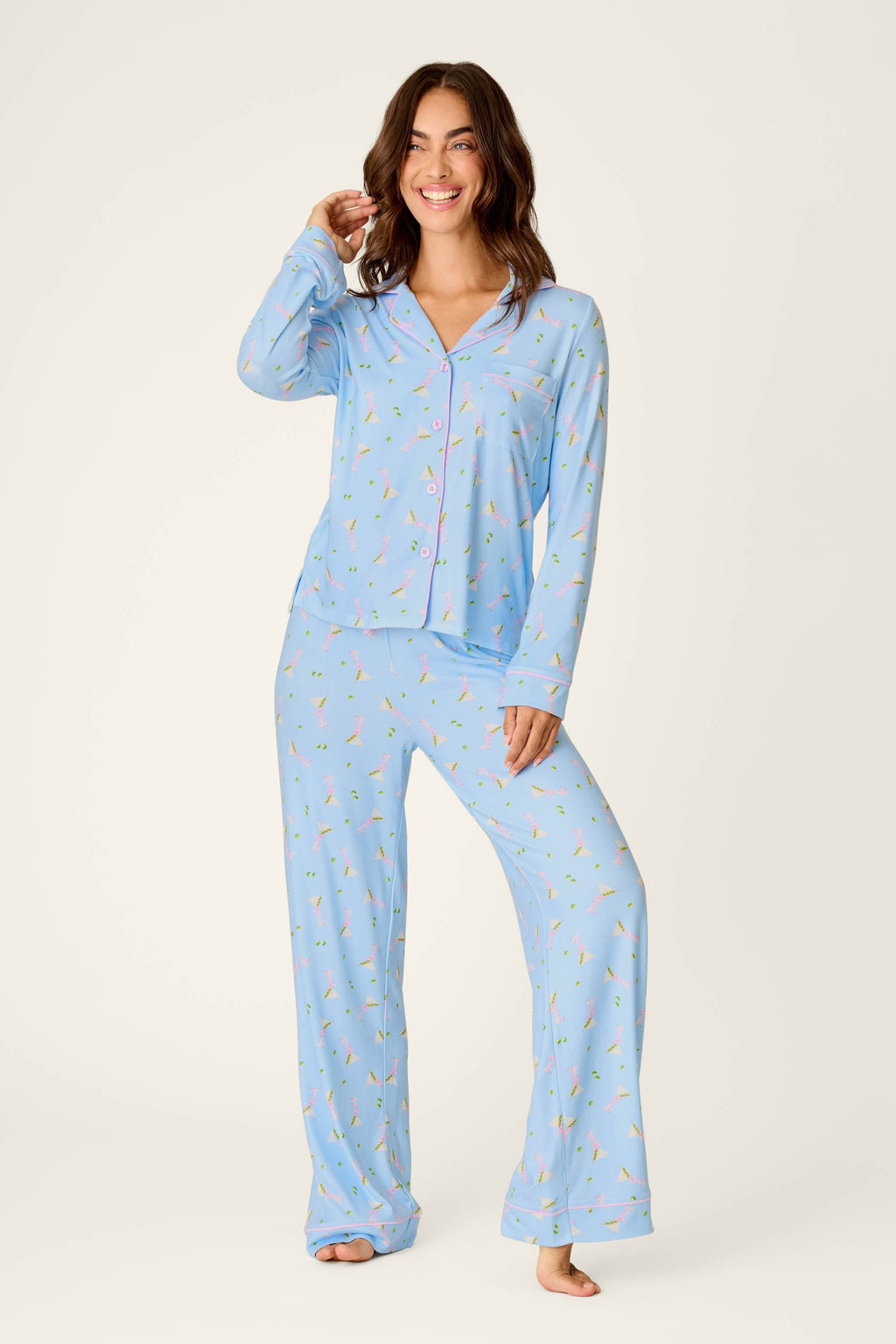 Olive You Martini Print Long Sleeve Pajama Set