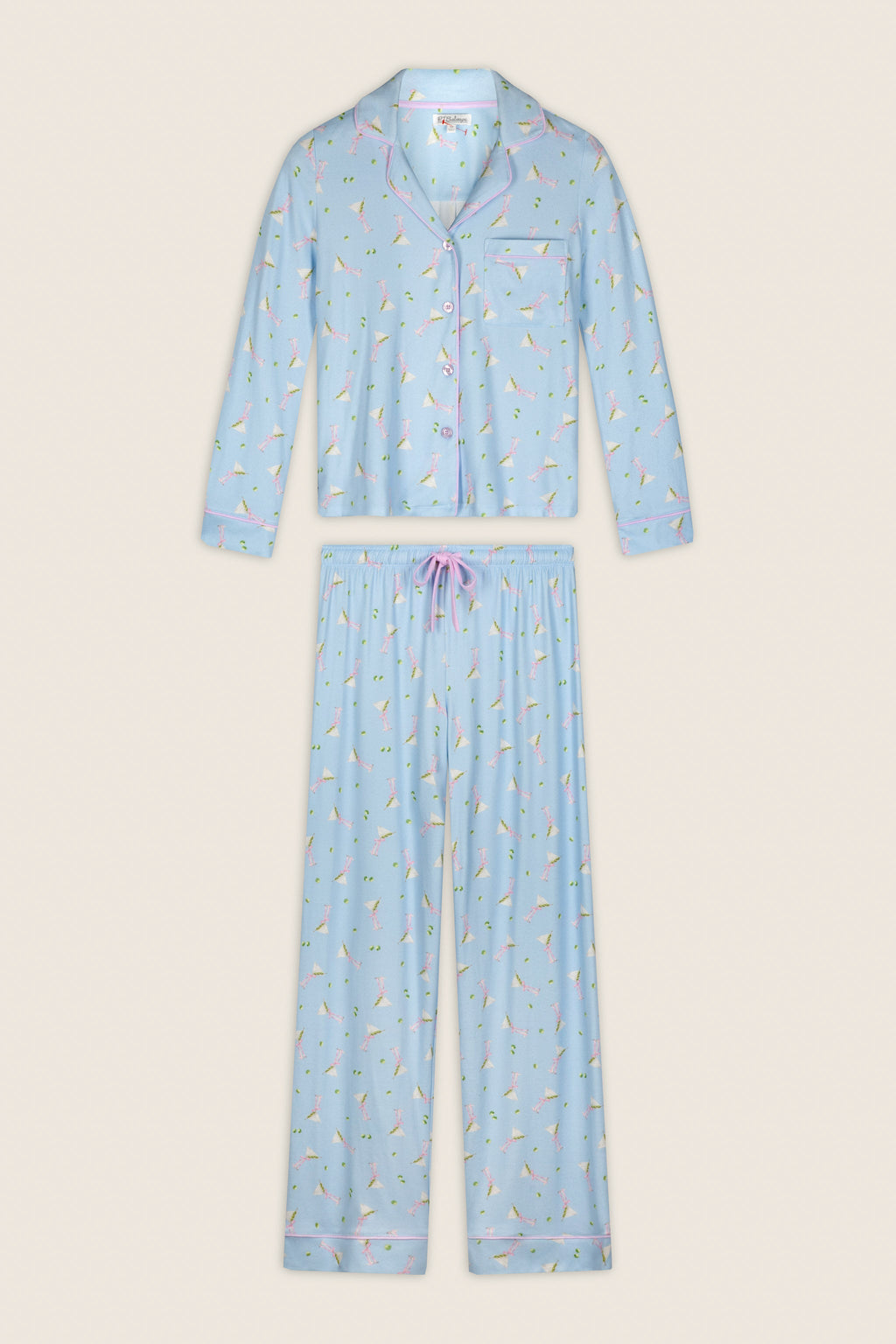 Olive You Martini Print Long Sleeve Pajama Set