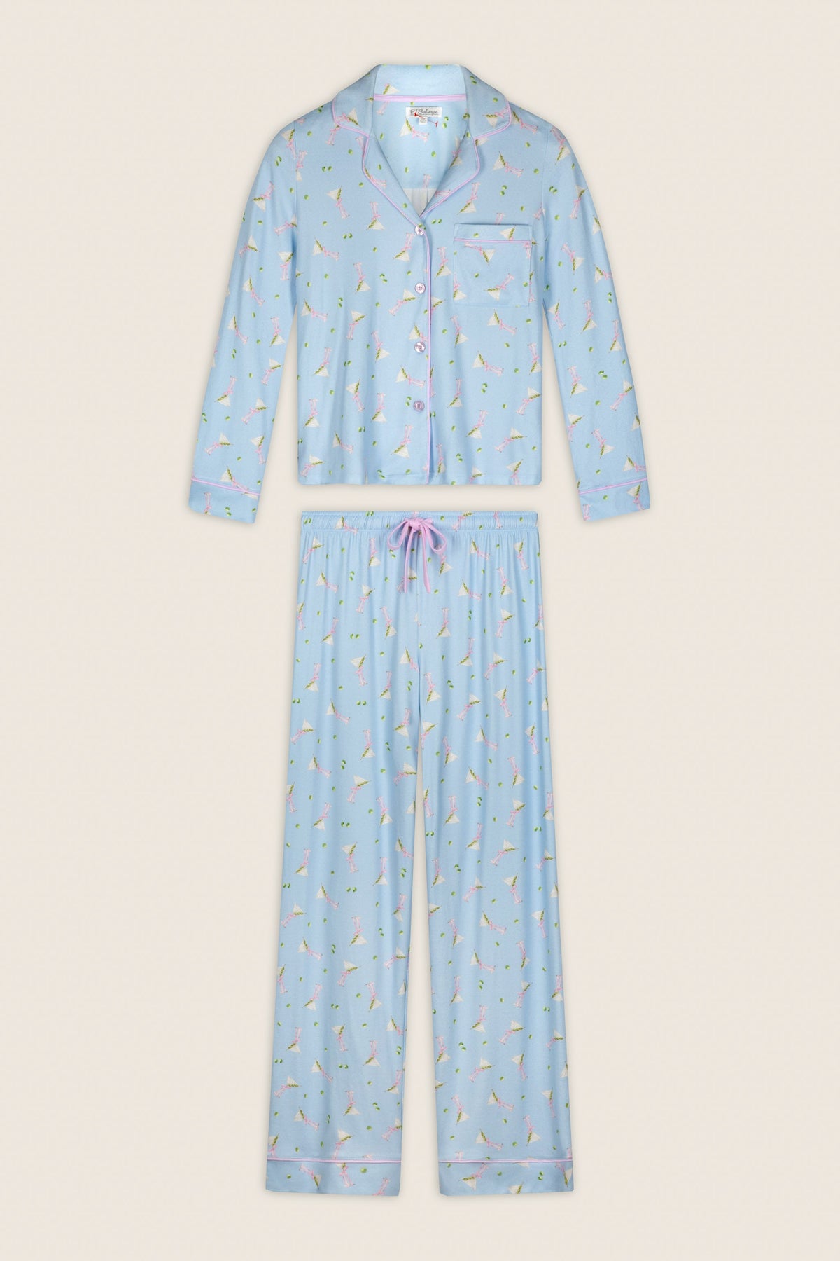 Olive You Martini Print Long Sleeve Pajama Set