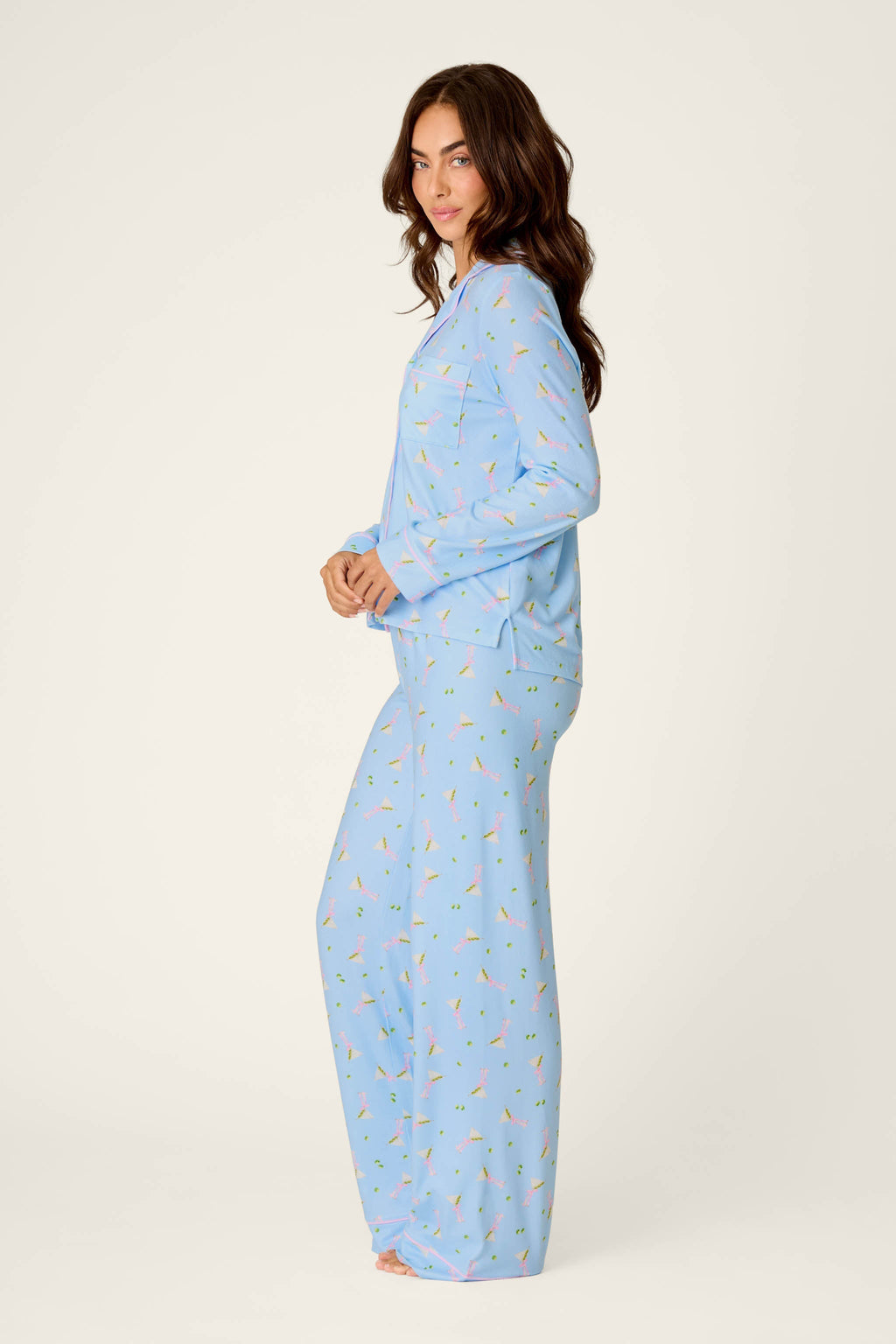 Olive You Martini Print Long Sleeve Pajama Set