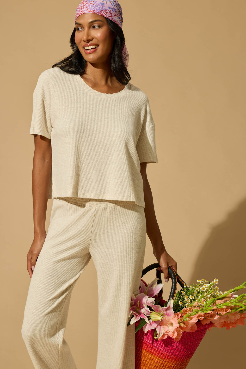 Weekend Waffles Light Oatmeal Cropped Pajama Set