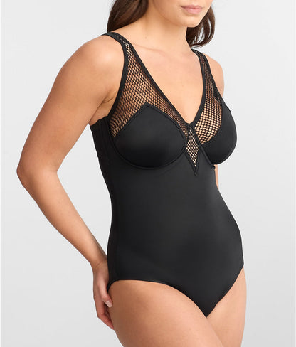 The Slimming Underwire Mesh Plunge One-Piece