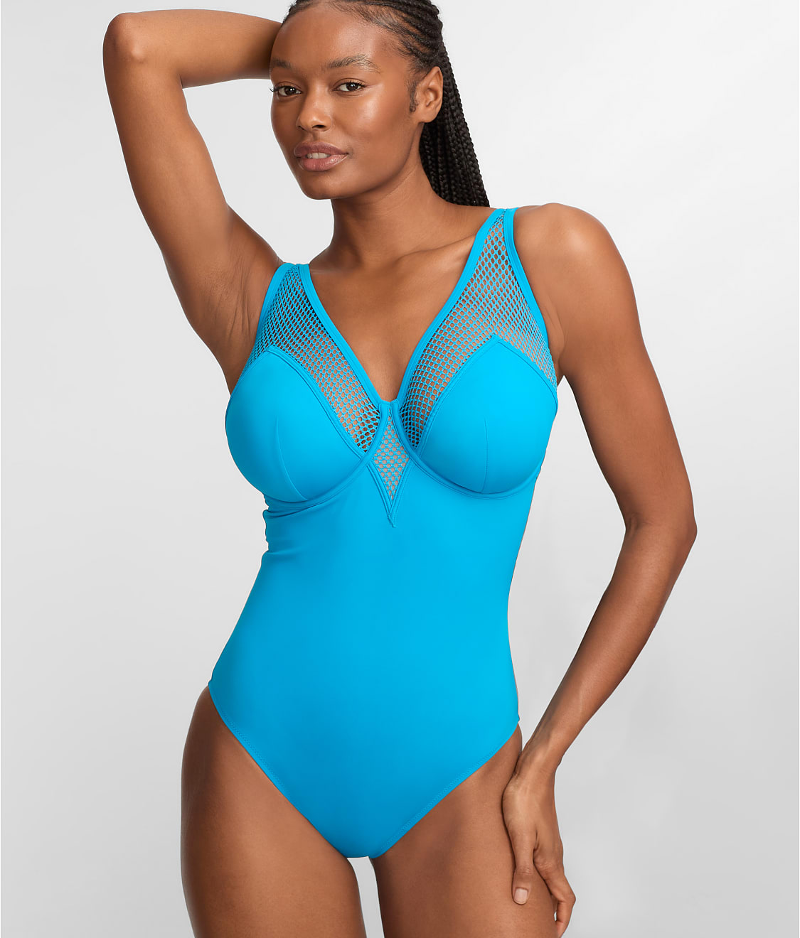The Slimming Underwire Mesh Plunge One-Piece