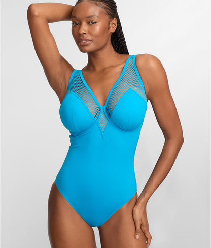 The Slimming Underwire Mesh Plunge One-Piece