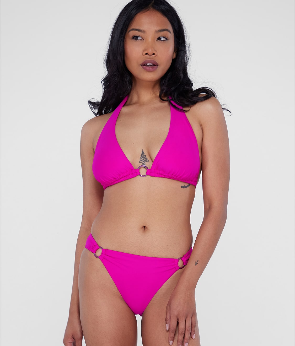 Ring-Front Triangle Halter Bikini Top