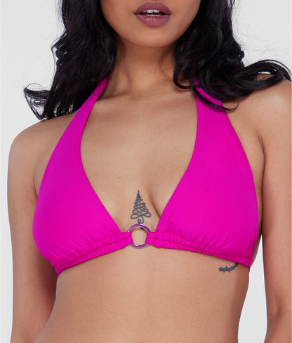 Ring-Front Triangle Halter Bikini Top