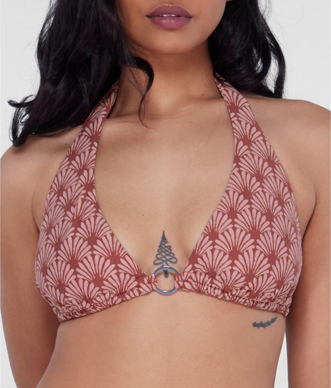 Ring-Front Triangle Halter Bikini Top