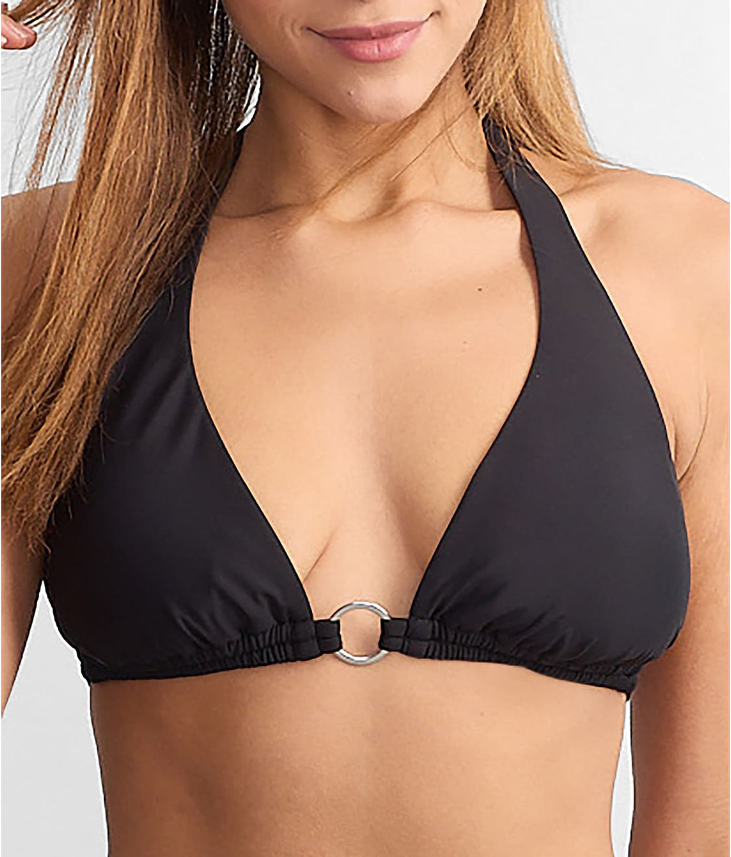 Ring-Front Triangle Halter Bikini Top