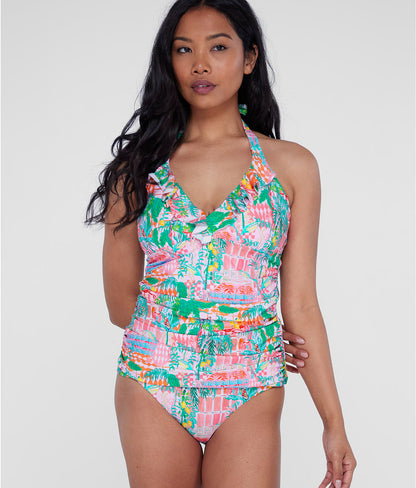 Ruffle Halter Underwire Tankini Top