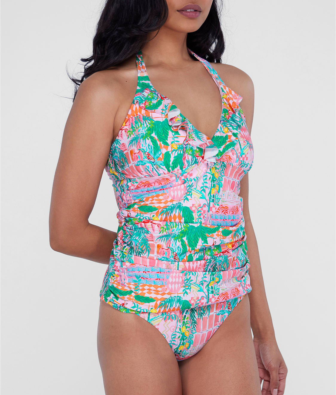 Ruffle Halter Underwire Tankini Top