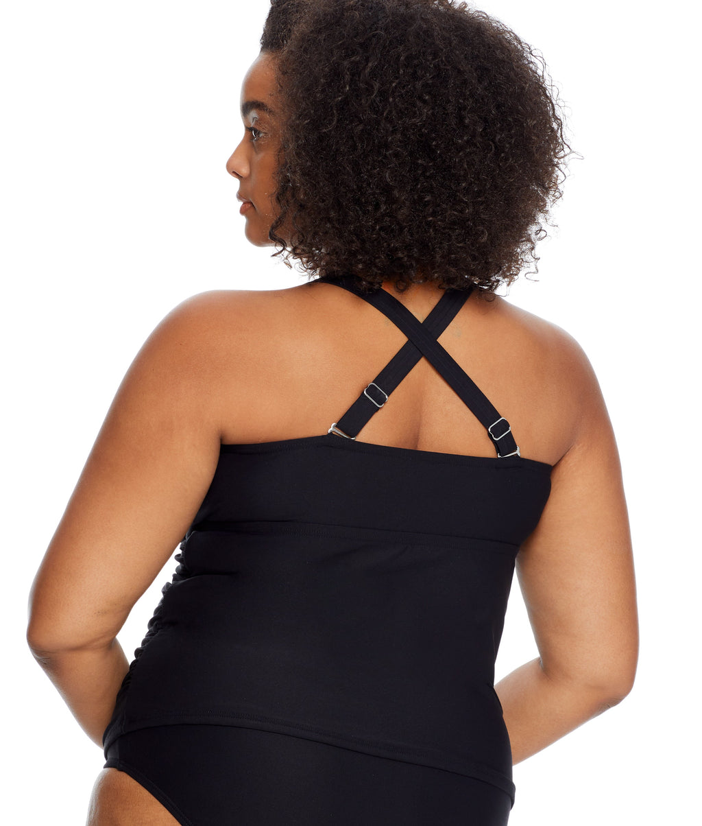 Plus Size Eco Onyx Shirred Underwire Tankini Top