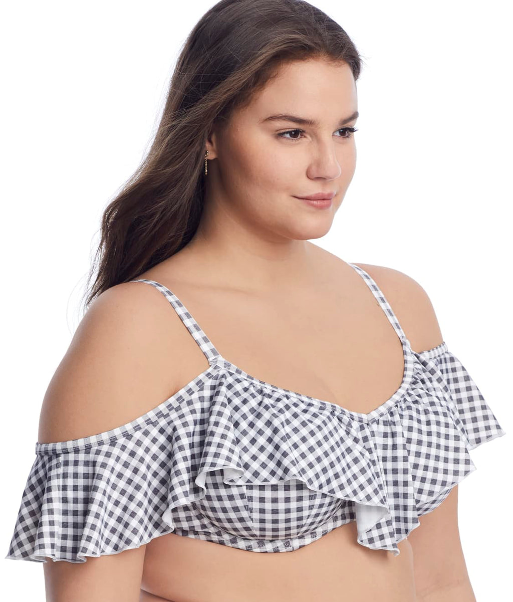 Plus Size Checkmate Ruffle Underwire Bikini Top