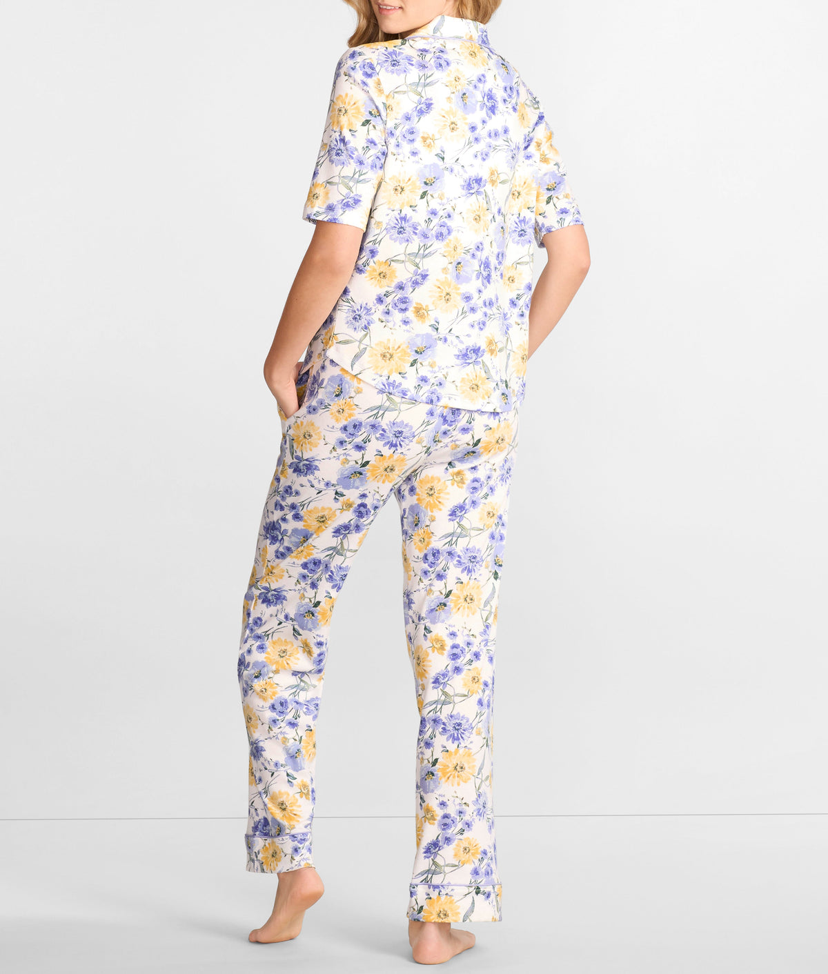 Notch Collar Elbow Sleeve Pajama Set