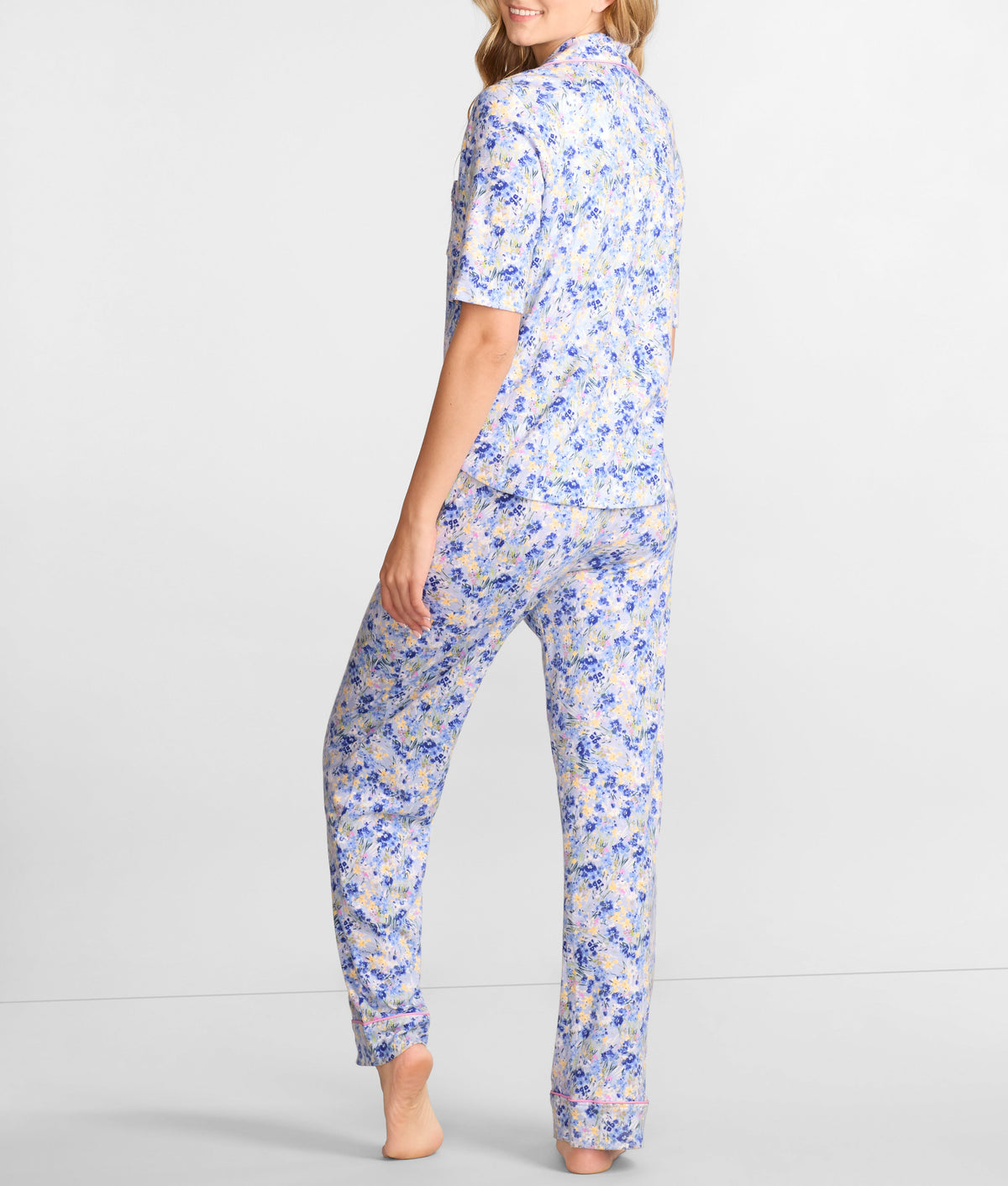 Notch Collar Elbow Sleeve Pajama Set