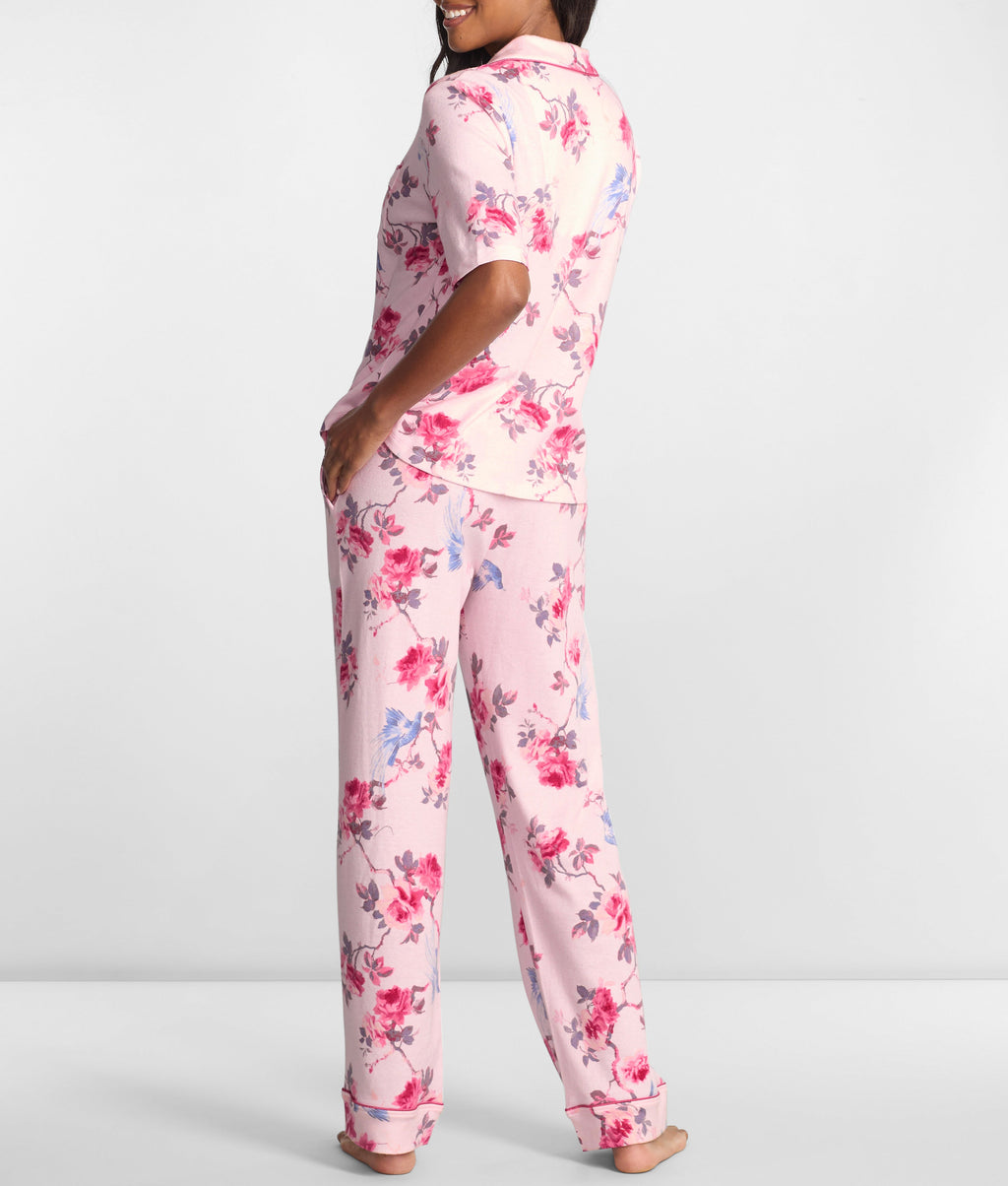 Notch Collar Elbow Sleeve Pajama Set