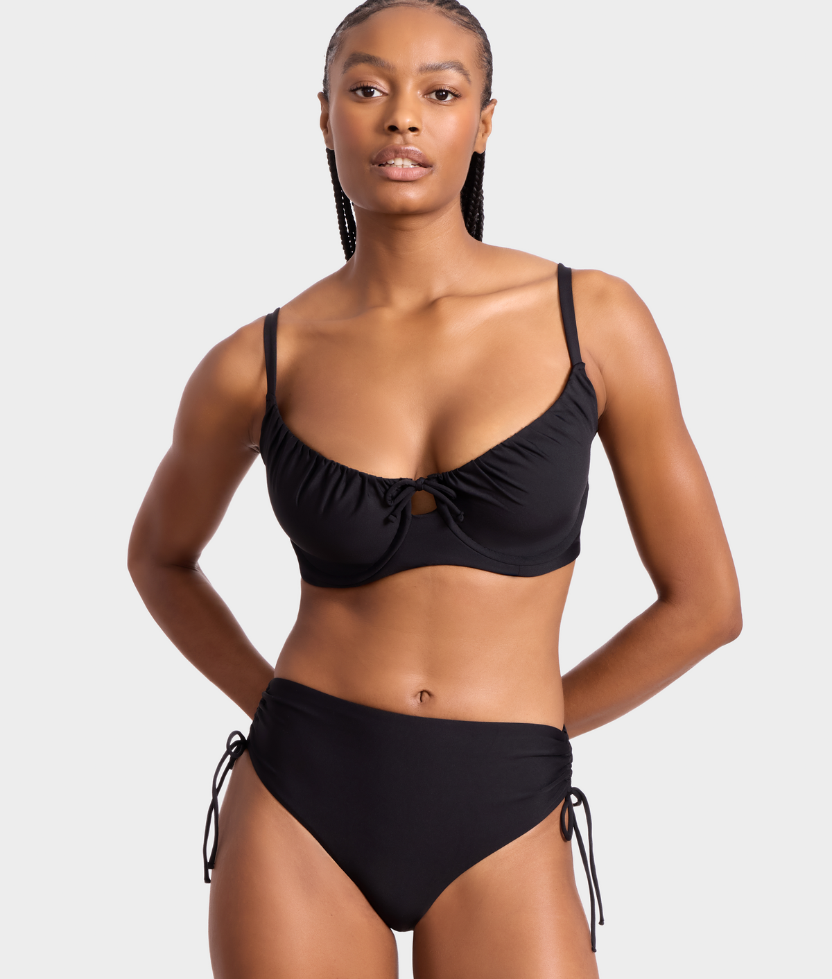 Adjustable Side Shirring High-Waist Bikini Bottom