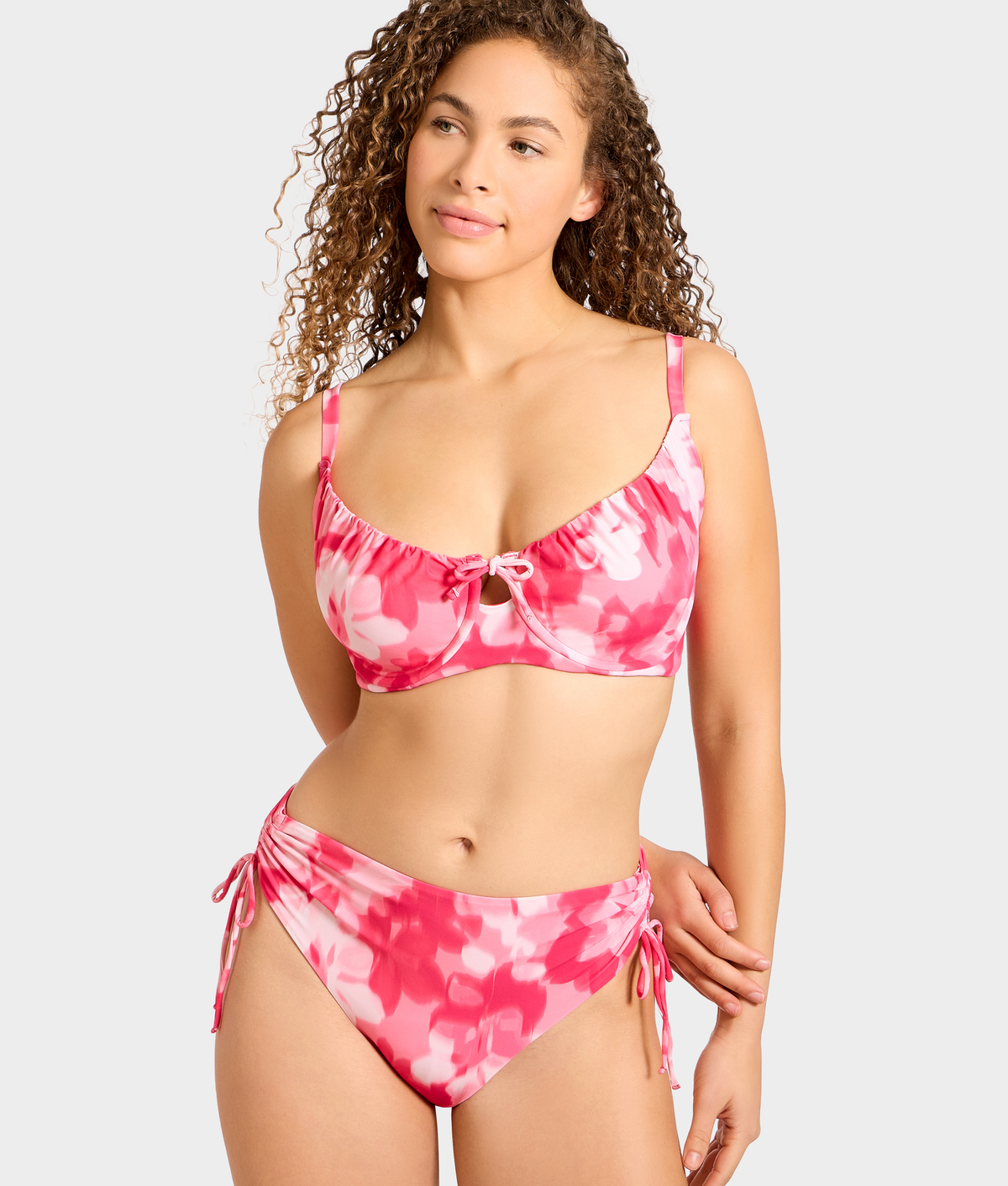 Adjustable Side Shirring High-Waist Bikini Bottom