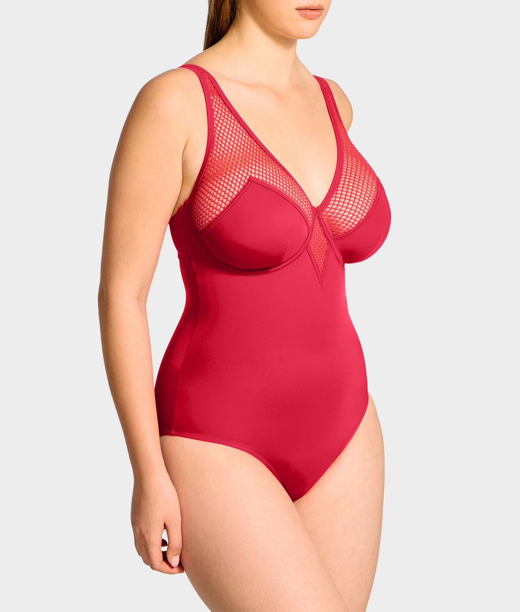 The Slimming Underwire Mesh Plunge One-Piece