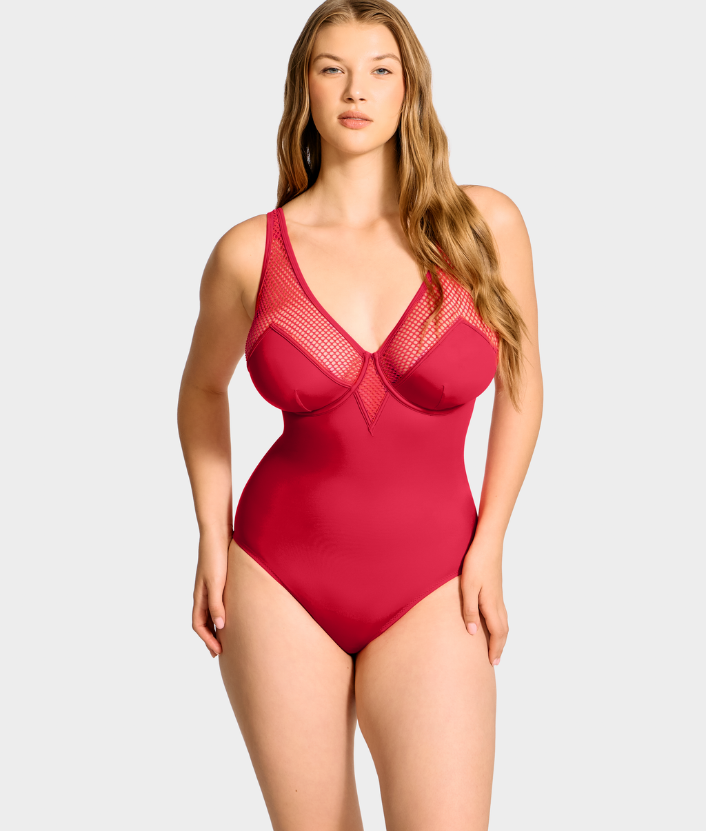 The Slimming Underwire Mesh Plunge One-Piece