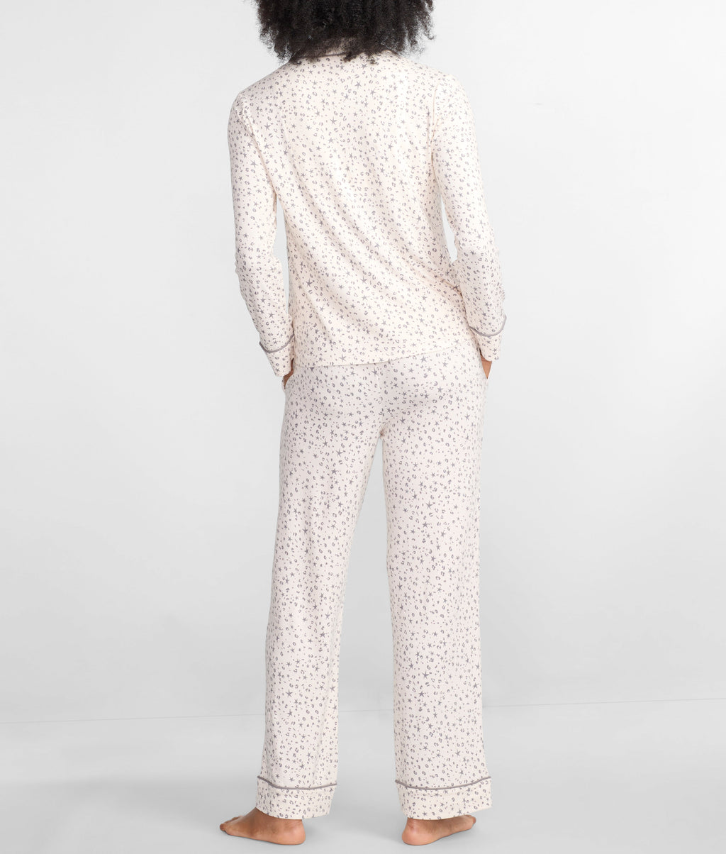 Notch Collar Woven Pajama Set