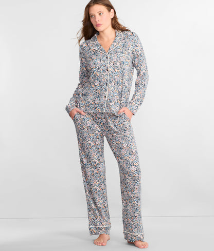 Notch Collar Woven Pajama Set